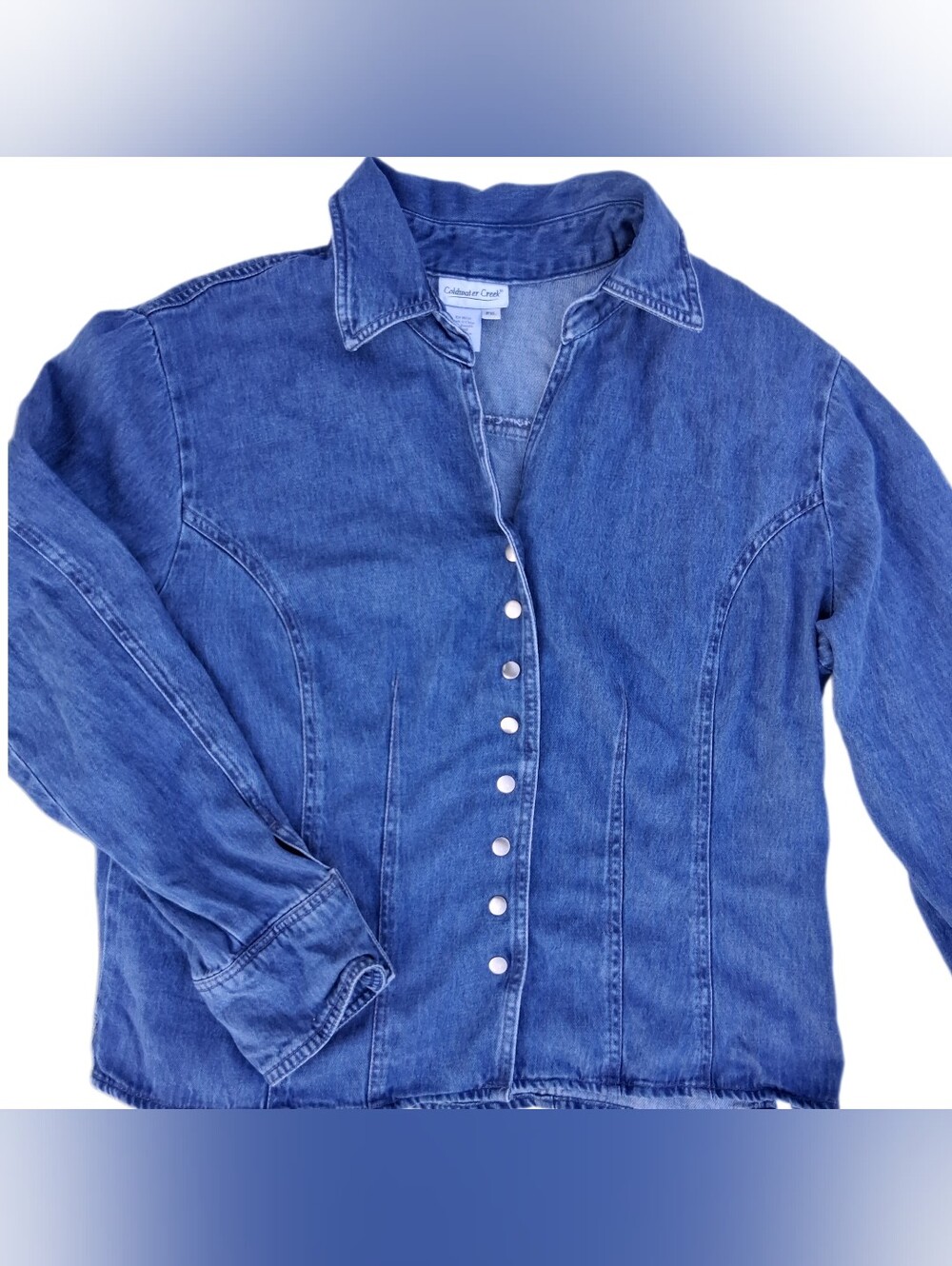 Coldwater Creek Women's PXL Blue Denim Button-Front Shirt Jacket Tencel Blend